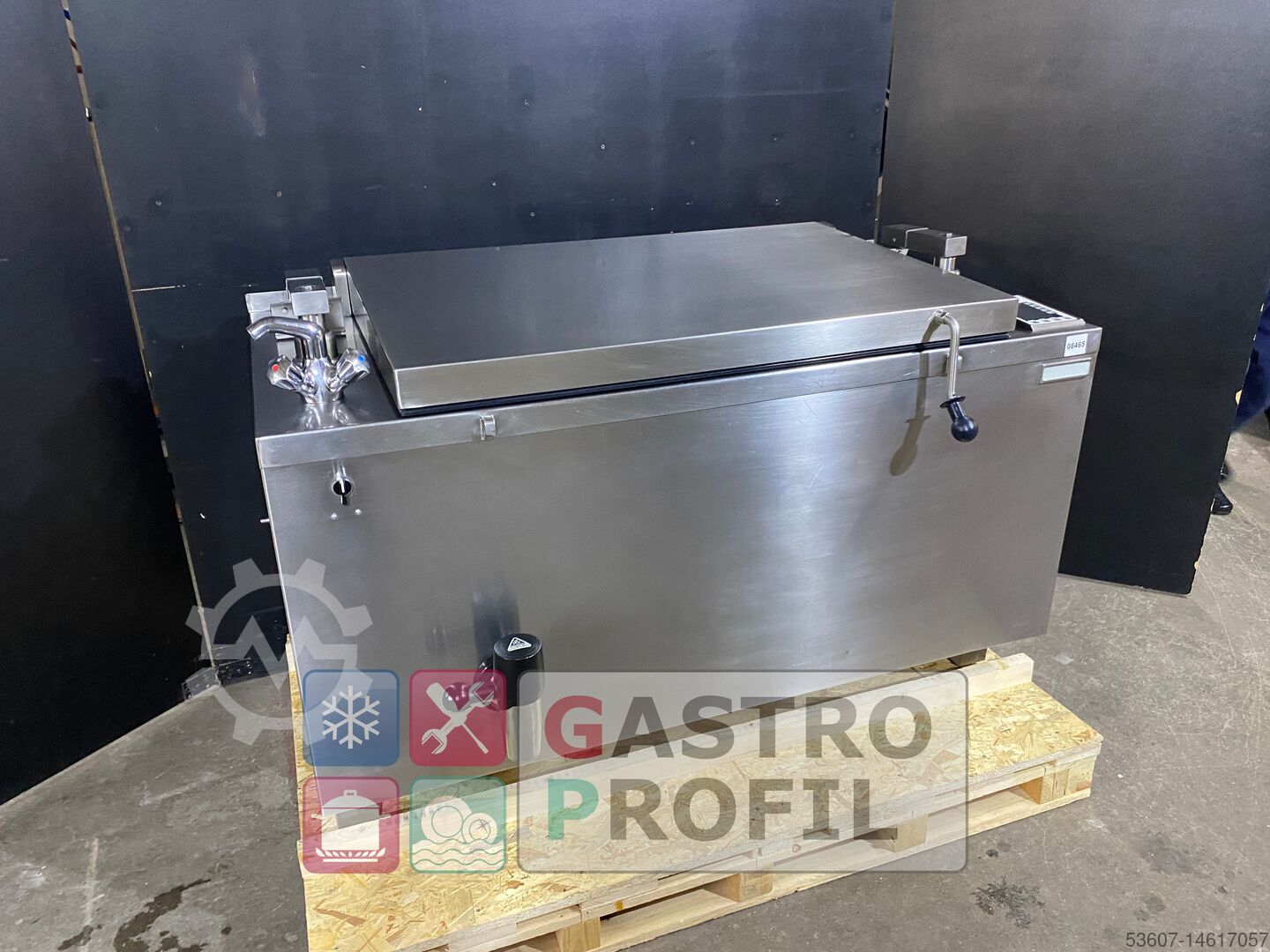Stainless steel tank 1000 l / ~1400 kg, with valve 2”, with cover and with  integrated stand, with stirrer, with heating – PREMIU