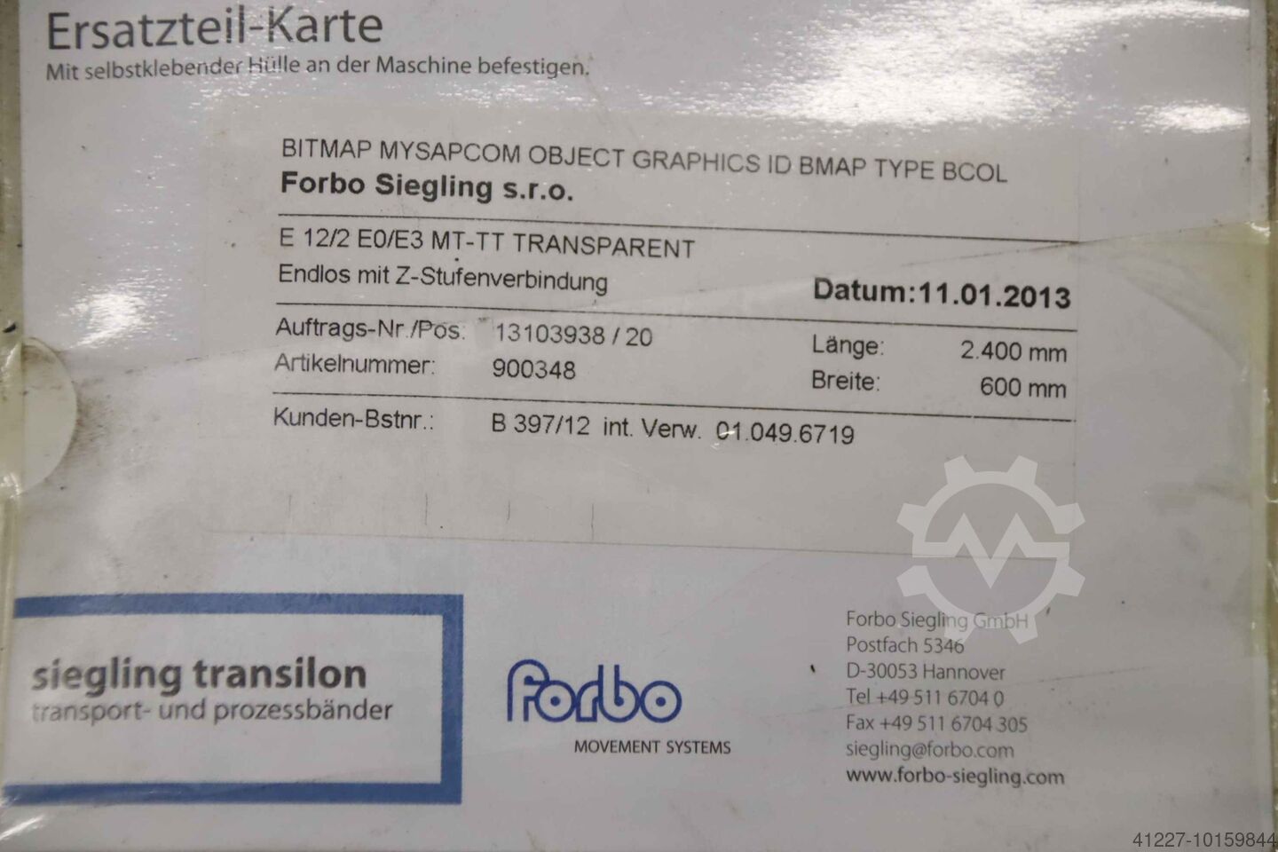 🏷️ Forbo Siegling E 12/2 EO/E3 MT-TT TRANSPARENT used Conveyor