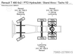 Renault T 480 6x2 / PTO Hydrauliek / Stand Airco / Tach...