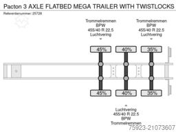 Pacton 3 AXLE FLATBED MEGA TRAILER WITH TWISTLOCKS