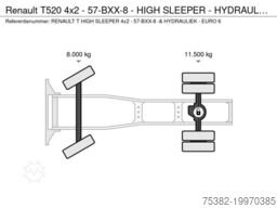 Renault T520 4x2 - 57-BXX-8 - HIGH SLEEPER - HYDRAULIEK...