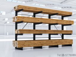 4 Stück Kragarmregal-Ständer einseitig Höhe 2,56 m/ Nutztiefe 1,0 m/ Länge 4 m