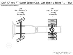 DAF XF 480 FT Super Space Cab / 324 dkm / 2 Tanks /...
