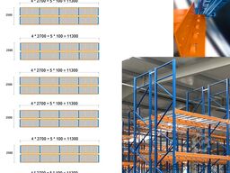 70 Rahmen, 224 Traversen 2,7m 2t/Eb. ca.158 m, 4 m hoch, 2 Eb. TOTAL-REGAL