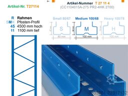 70 Rahmen, 224 Traversen 2,7m 2t/Eb. ca.158 m, 4 m hoch, 2 Eb. TOTAL-REGAL