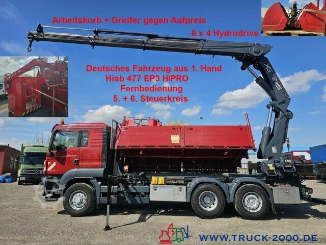 Truck mounted crane MAN TGS 26.440 Hiab 477 15m 13,2m=2,62T Arbeitskorb