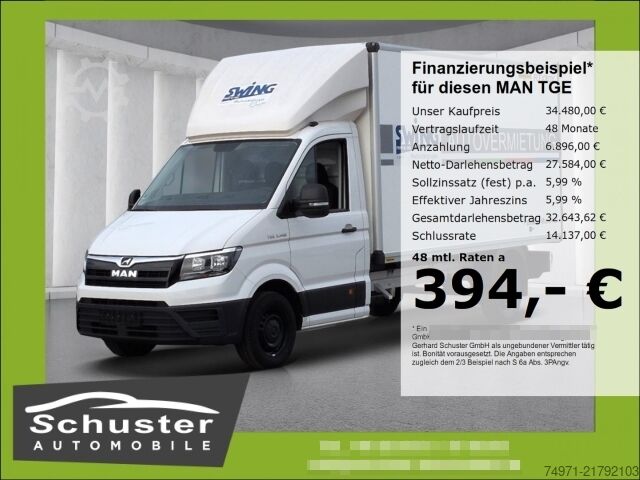 Box truck MAN TGE 3.140 Koffer LR*3-Sitzer Klima Bluetooth DAB