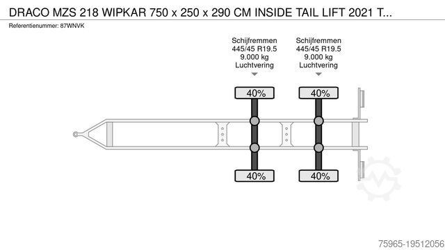 Kühlanhänger Draco MZS 218 WIPKAR 750 x 250 x 290 CM INSIDE T