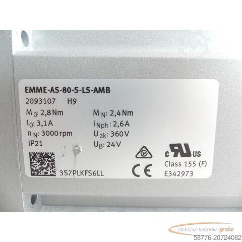 Component Festo EMME-AS-80-S-LS-AMB Servomotor 2093107 H9 SN: 3S7PLKFS6LL