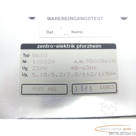 Component  Gildemeister VSNT 350 / zentro-elektrik 98008610 Netzteil 100020 48-63 Hz 1883