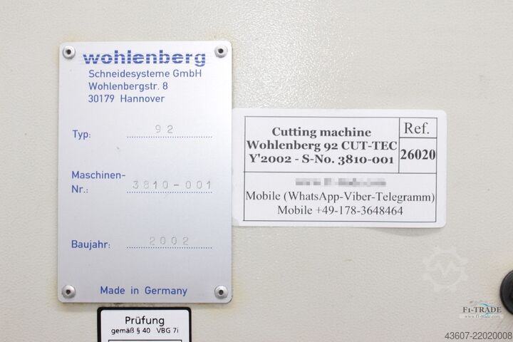 Schneidmaschine / Cutting machine Wohlenberg 92 CUT-TEC