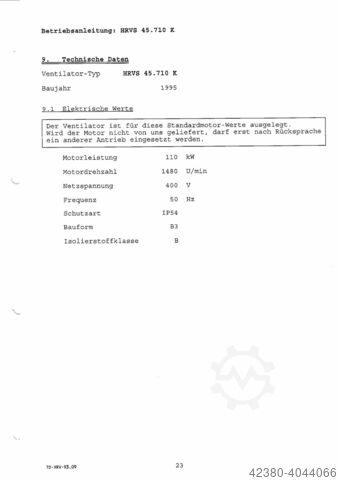 Radialventilator Radialgebläse Gebläse Venti Oelde 110kW 46300m³/h 4830 Pa HRVS 45.710K
