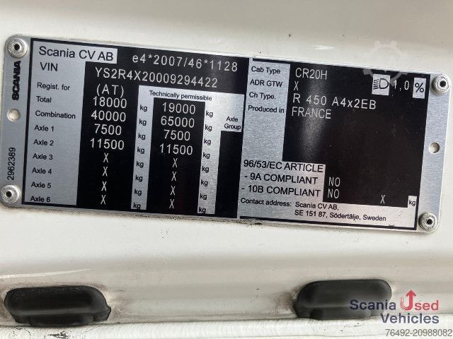 Volume tractor unit Scania R 450 A4x2EB Hubsattelkupplung SMART 2!