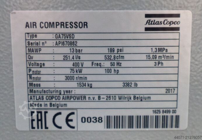 Schraubenkompressor GA75VSD Atlas Copco GA75VSD