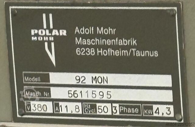 Papierschneidemaschine Polar Mohr 92 EMC Monitor