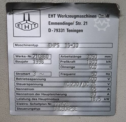 Press brake EHT EHPS 15-30