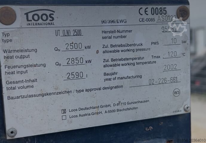 Loos Heizkessel 2500kw.10Bar. (5082) Loos Heizkessel 2500kw.10Bar. (5082)Buderus/Viessmann Loos Heizkessel 2500kw.10Bar. (5082)