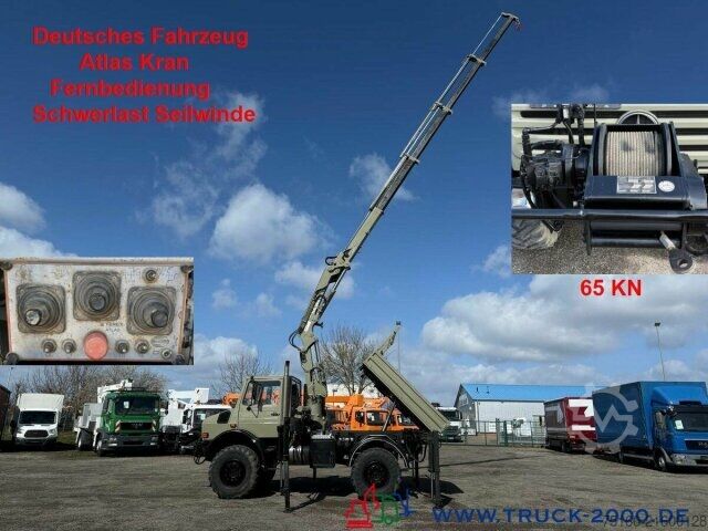 Dreiseitenkipper LKW Unimog U5000 4x4 Atlas Kran 165.2E 16,5m Höhe + Winde