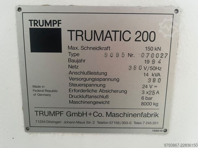 Punching machine TRUMPF TRUMATIC 200