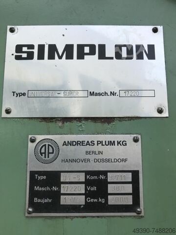 Universal Fräsmaschine, Konsolfräsmaschine, Vertikalfräsmaschine, Horizontalfräsmaschine SIMPLON UN-S / Universa-Super