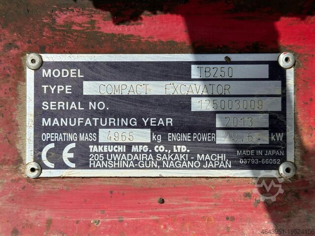 Mini excavator Takeuchi TB250 V4