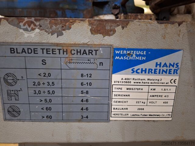 Used metal bandsaw Hans Schreiner MBS270 Hans Schreiner G-ME132214P