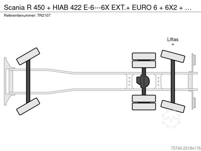 Scania R 450 + HIAB 422 E-6---6X EXT.+ EURO 6 + 6X2 + Lenkachse/Hebevorrichtung + Manuell + Fernbedi Scania R 450 + HIAB 422 E-6---6X EXT.+ EURO 6 + 6X2 + ...