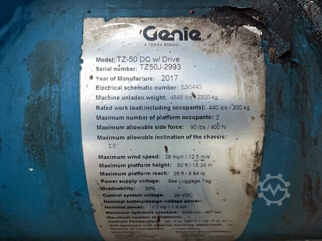 Trailer-Mounted Boom Lift Genie TZ-50 DC w/ Drive 17.09 m