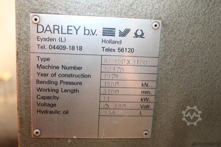 Hydraulic guillotine shear DARLEY AP 150 3100