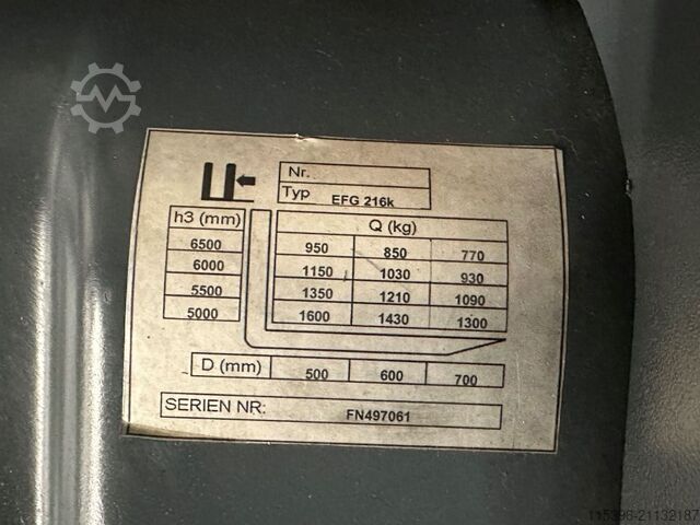 Elektro 3 Rad-Stapler Jungheinrich EFG 216k - TRIPLEX 6,5 m - 999 Stunden !!!