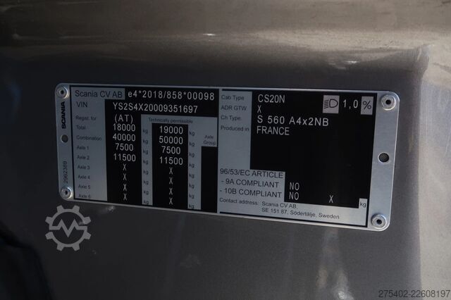 Standard-SZM Scania S560 4X2NB/ RETARDER/ FULL AIR/ HYDRAULICS/ ALCOA/