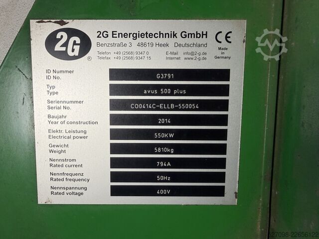 Block heat and power plant 2G Blockheizkraftwerk avus 500 plus