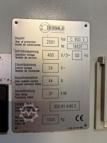 Vertikales Bearbeitungszentrum HERMLE C 800 V