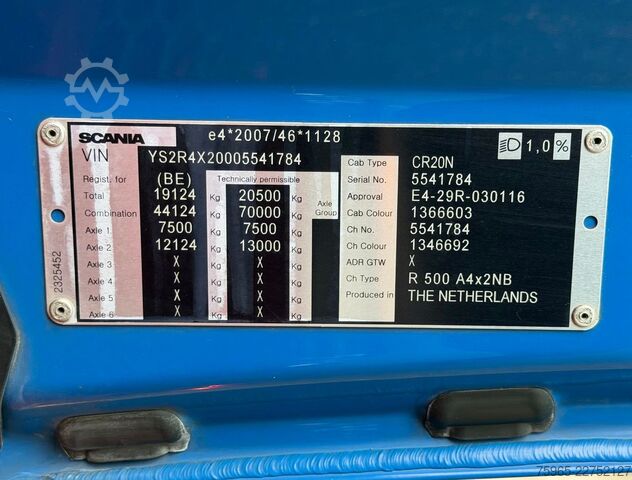 Standard tractor unit SCANIA R500 NGS EURO 6 RETARDER FULL AIR 4-POINTS AIRSU