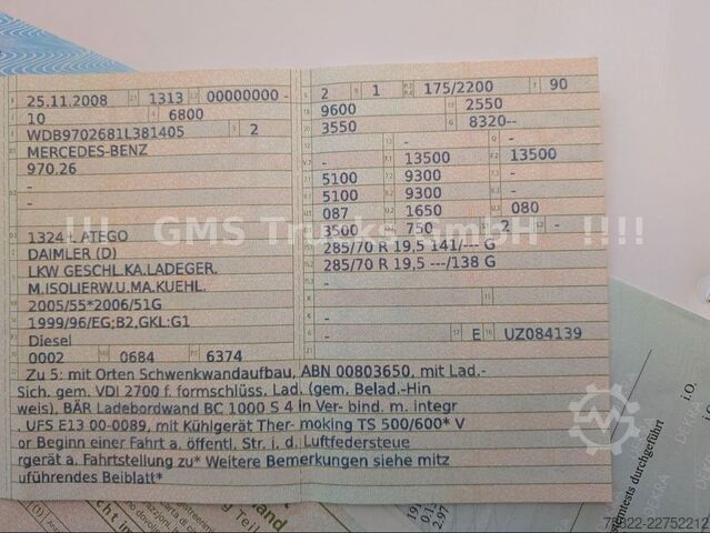 Refrigerated truck MERCEDES-BENZ Atego 1324 / NUR135km / TÜV 04-27 / 7,3m +LBW