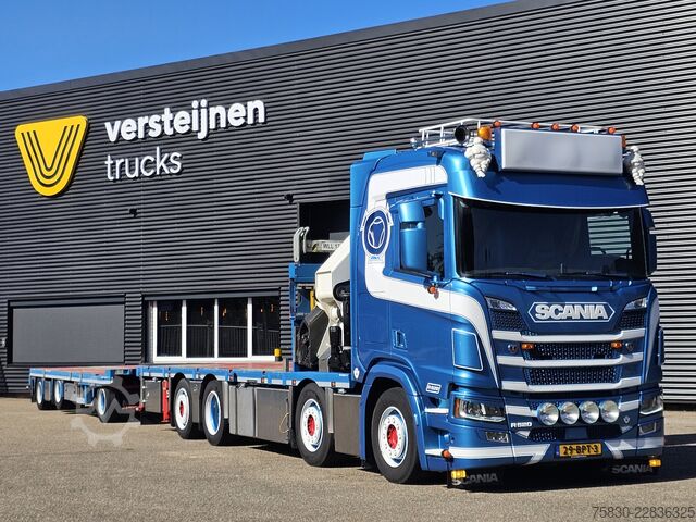 Ladepritsche Scania R520 V8 8x2/6 / HMF 70 tm + JUMBO AANHANGER