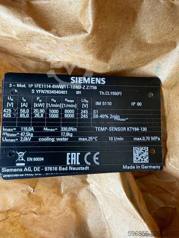 Siemens SIMOTICS 1FE1114-6WW11-1BN2-Z Servo-/Spindelmotor 26,8 kW Silnik Siemens SIMOTICS 1FE1114-6WW11-1BN2-Z serwo Spindle motor 26,8 kW
