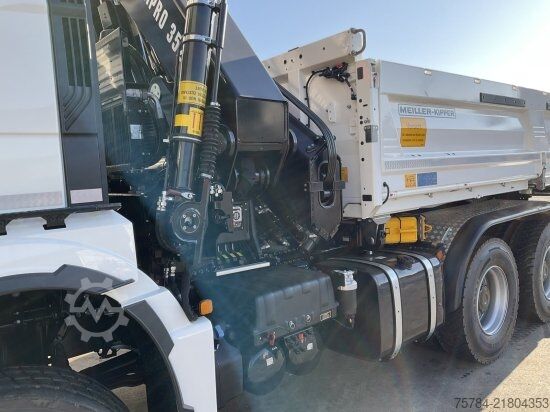 Three-sided tipper truck MAN TGS  33.520 6X6 NEU 3-S-KIPPER BORDMATIK HIAB KRAN X-352E HIPRO, MIETKAUF MGL