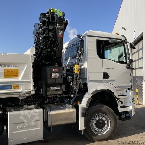 Three-sided tipper truck MAN TGS  33.520 6X6 NEU 3-S-KIPPER BORDMATIK HIAB KRAN X-352E HIPRO, MIETKAUF MGL