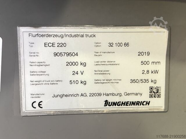 Horizontal order picker Jungheinrich ECE 220 - BJ. 2019 - Sonderpreis - 2t