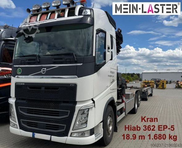Roll-off tipper truck VOLVO FH 13 500 Abroller + Hiab 362-5 Kran 18,9m 870kg