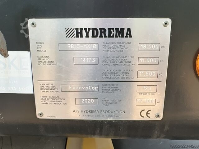 Wheeled Excavator Hydrema RB15-MX18 with tiltrotator, quick coupler and excavator bucket