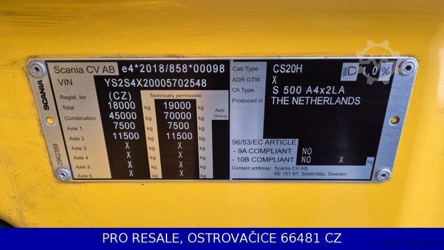 Standard tractor unit SCANIA S500 N323 E6 PARKCLIMA + RETARDER + FULLSPOILER