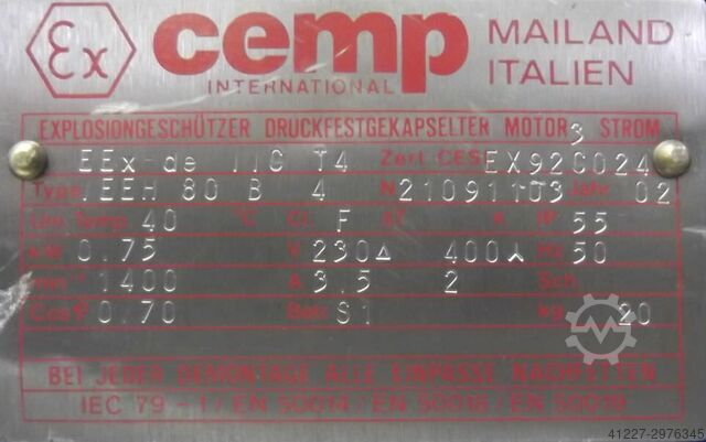 Electric motor 0.75 kW 1400 rpm Cemp IEEH80B4