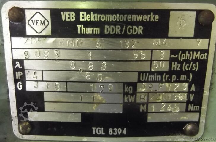 Gear motor 11 kW 80 rpm VEM ZG5-KMRA132M4