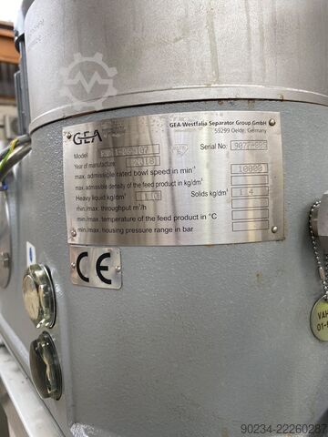 Used GEA Westfalia model FSD 1-06-107 stainless steel disc bowl centrifuge GEA FSD 1-06-107