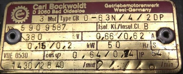 Gear motor 0.15/0.2 kW 24/48 rpm Bockwoldt CB0-63N/4/2DP