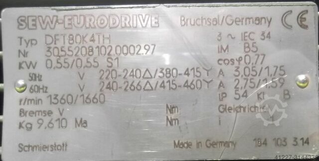 Electric motor 0.55 kW 1360 Rpm SEW-EURODRIVE DFT80K4TH