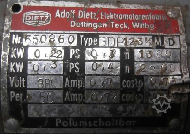 Getriebemotor 0,22/0,3 kW 44/88 U/min Dietz GDP123K
