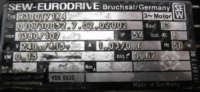 Getriebemotor 0,15 kW 107 U/min SEW-EURODRIVE R30DT71K4